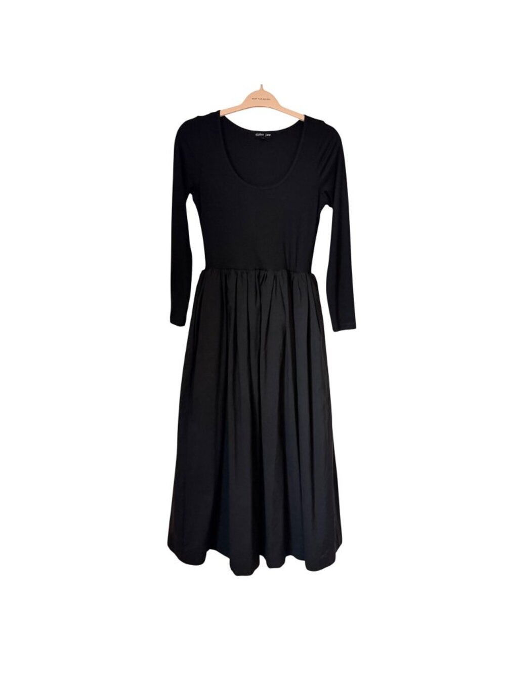 Sister Jane Black Midi Dress With Long Sleeves And Scoop Neckline Medium